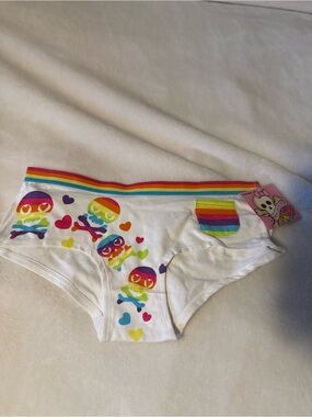 Pink Cookie White Hipster Panties with Rainbow Skull Print